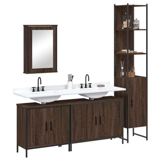 Set Mobili da Bagno 4 pz Rovere Marrone in Legno Multistratocod mxl 92592