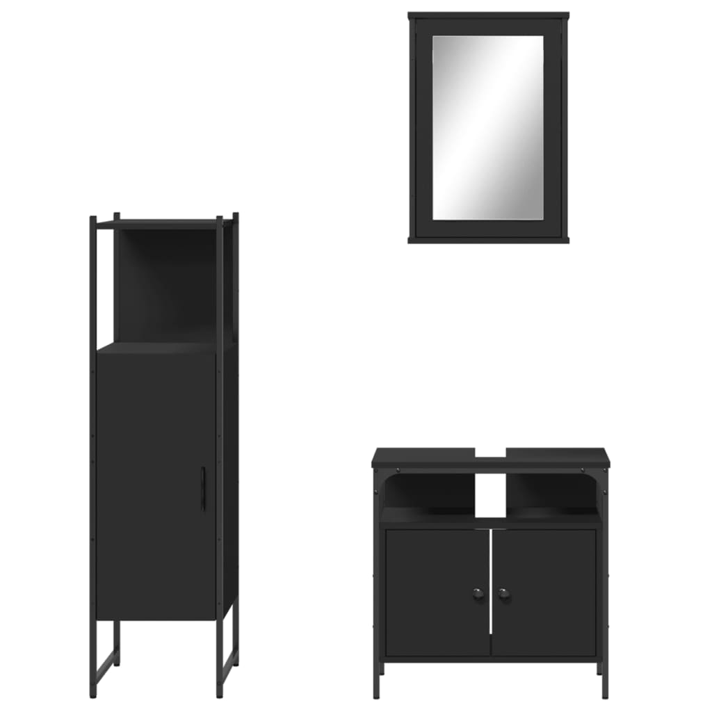 Set Mobili da Bagno 3 pz Nero in Legno Multistrato 3214815