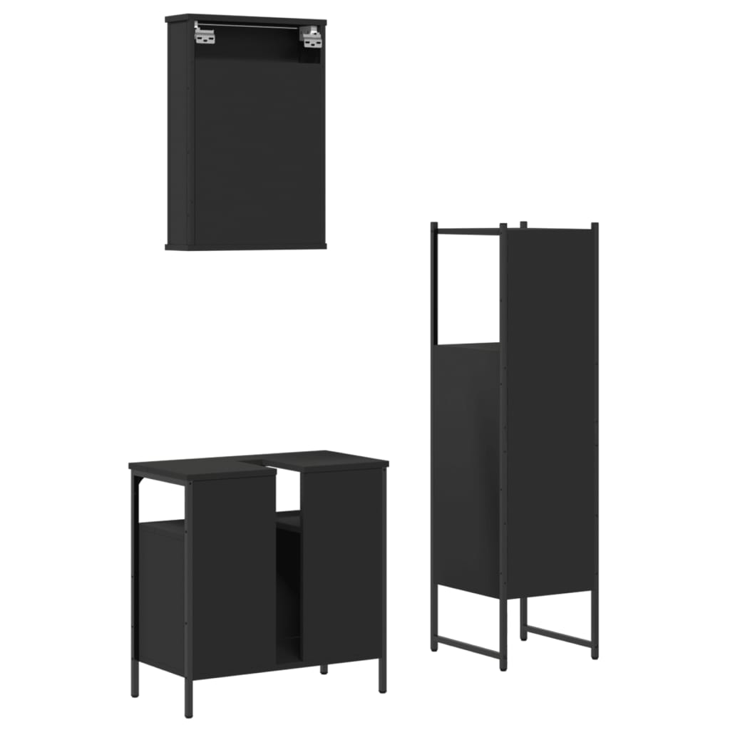 Set Mobili da Bagno 3 pz Nero in Legno Multistrato 3214815