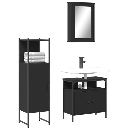 Set Mobili da Bagno 3 pz Nero in Legno Multistrato 3214815