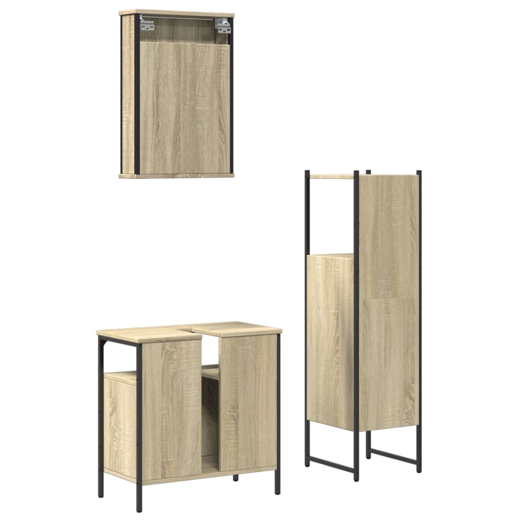 Set Mobili da Bagno 3 pz Rovere Sonoma in Legno Multistrato 3214816