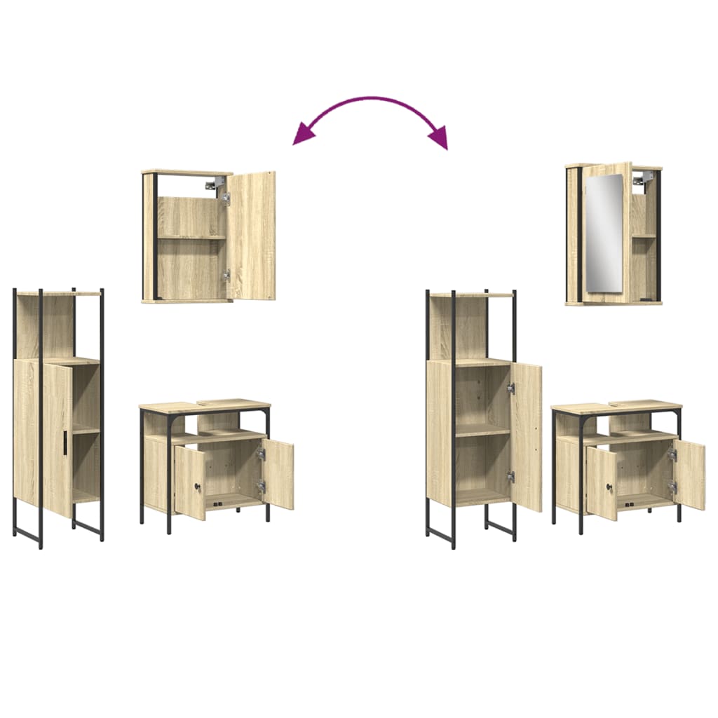 Set Mobili da Bagno 3 pz Rovere Sonoma in Legno Multistrato 3214816