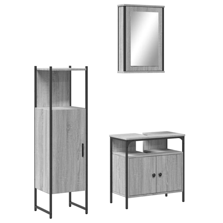 Set Mobili da Bagno 3 pz Grigio Sonoma in Legno Multistrato 3214818