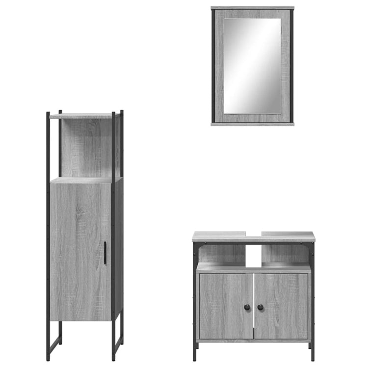 Set Mobili da Bagno 3 pz Grigio Sonoma in Legno Multistrato 3214818