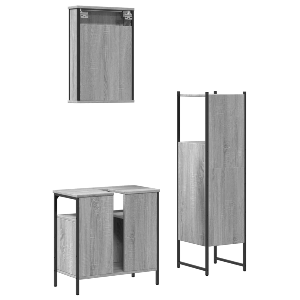 Set Mobili da Bagno 3 pz Grigio Sonoma in Legno Multistrato 3214818