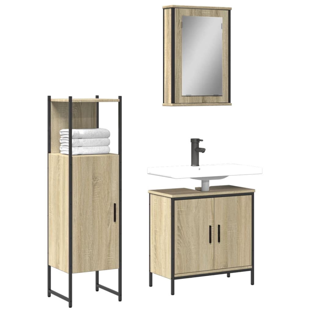 Set Mobili da Bagno 3 pz Rovere Sonoma in Legno Multistrato 3214821