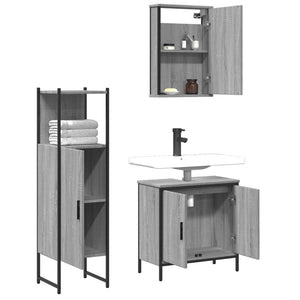 Set Mobili da Bagno 3 pz Grigio Sonoma in Legno Multistrato 3214823