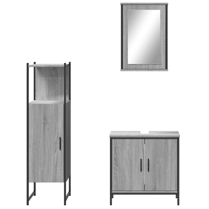 Set Mobili da Bagno 3 pz Grigio Sonoma in Legno Multistrato 3214823