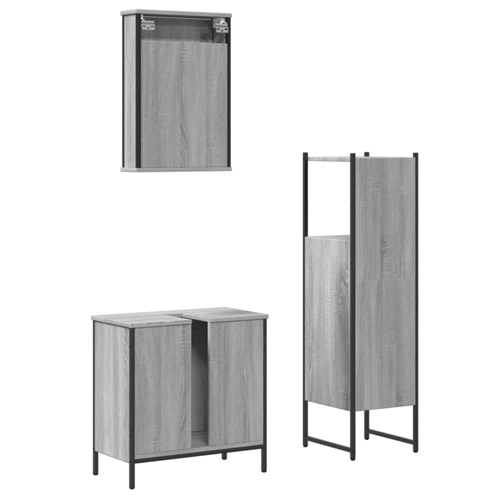 Set Mobili da Bagno 3 pz Grigio Sonoma in Legno Multistrato 3214823