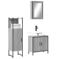 Set Mobili da Bagno 3 pz Grigio Sonoma in Legno Multistrato 3214823