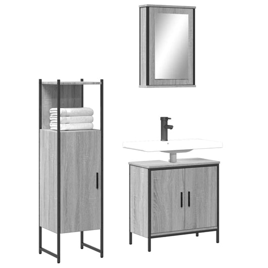 Set Mobili da Bagno 3 pz Grigio Sonoma in Legno Multistrato 3214823