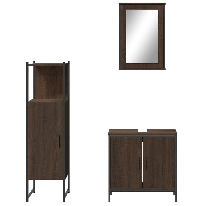 Set Mobili da Bagno 3 pz Rovere Marrone in Legno Multistrato 3214824