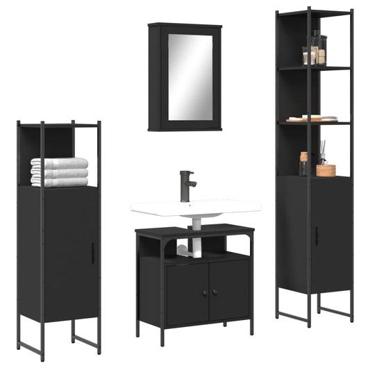 Set Mobili da Bagno 4 pz Nero in Legno Multistrato 3214825