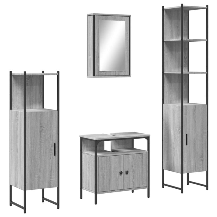 Set Mobili da Bagno 4 pz Grigio Sonoma in Legno Multistrato 3214828