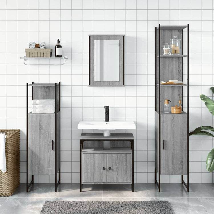 Set Mobili da Bagno 4 pz Grigio Sonoma in Legno Multistrato 3214828