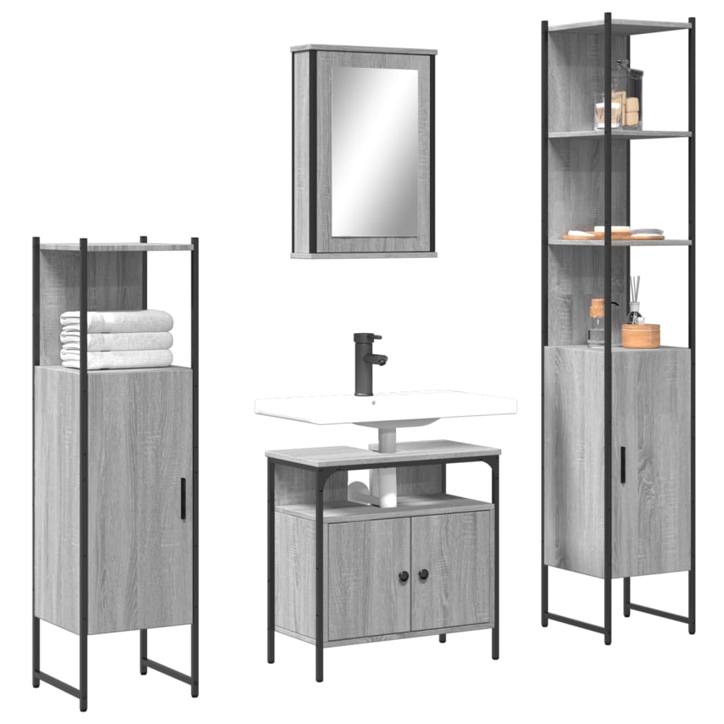 Set Mobili da Bagno 4 pz Grigio Sonoma in Legno Multistratocod mxl 93078