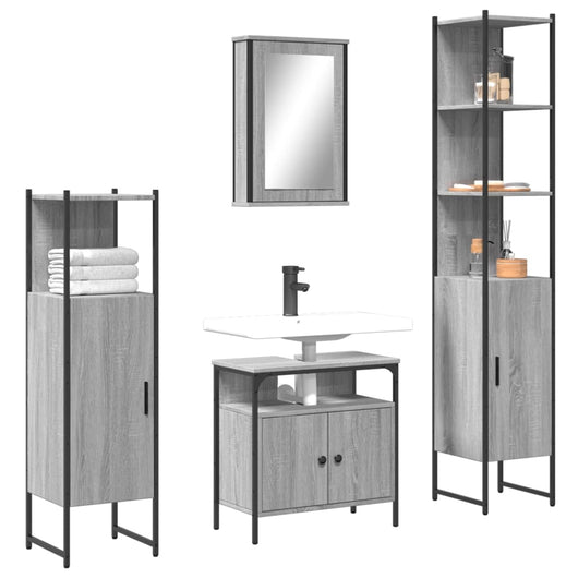 Set Mobili da Bagno 4 pz Grigio Sonoma in Legno Multistrato 3214828