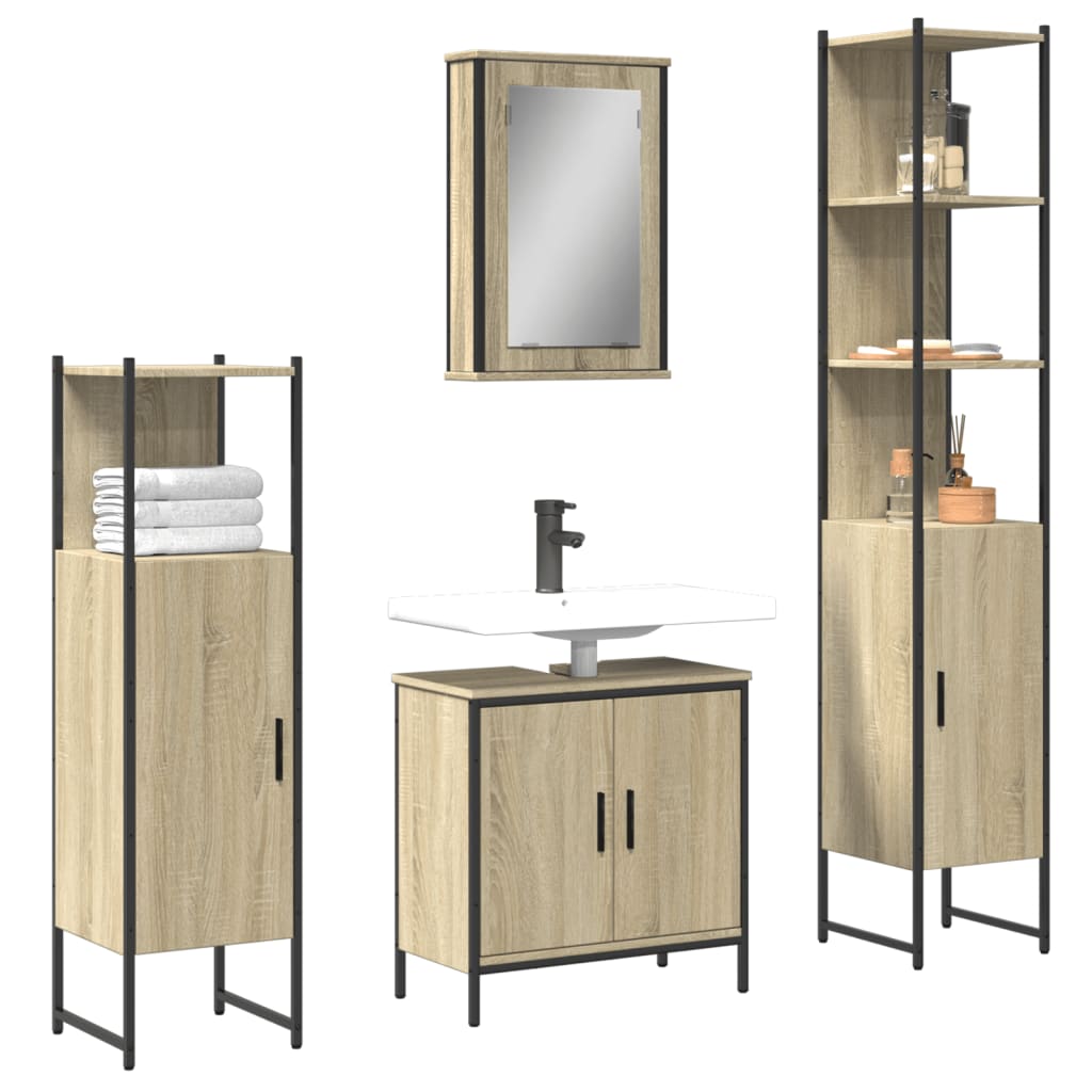 Set Mobili da Bagno 4 pz Rovere Sonoma in Legno Multistrato 3214831