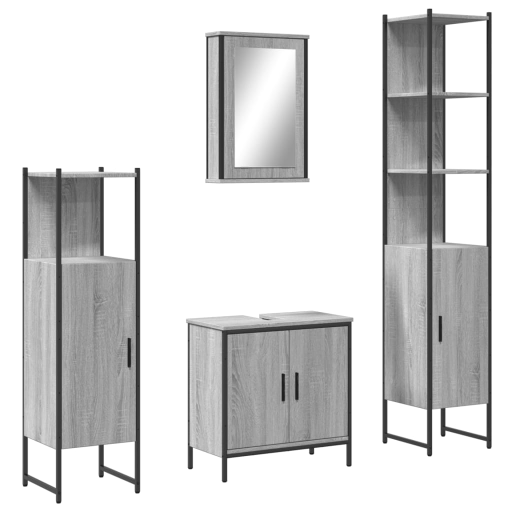 Set Mobili da Bagno 4 pz Grigio Sonoma in Legno Multistrato 3214833