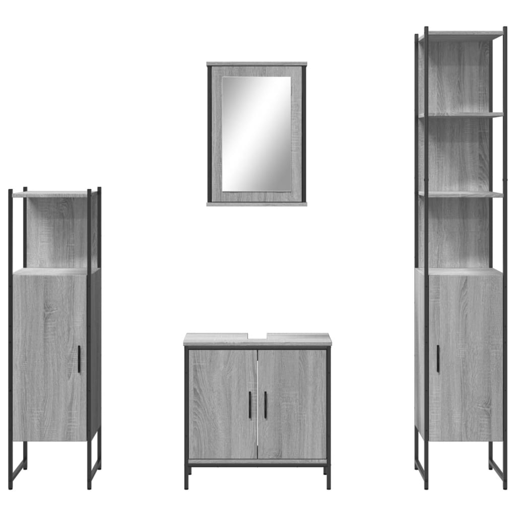 Set Mobili da Bagno 4 pz Grigio Sonoma in Legno Multistrato 3214833