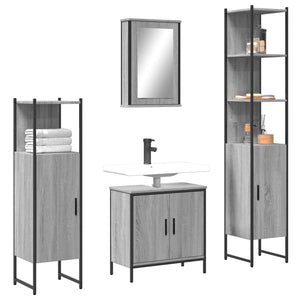 Set Mobili da Bagno 4 pz Grigio Sonoma in Legno Multistrato 3214833