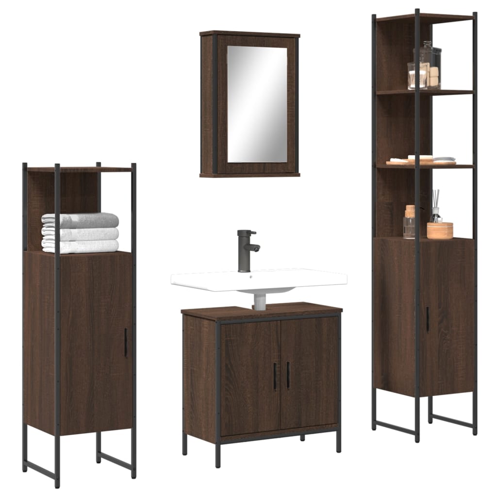 Set Mobili da Bagno 4 pz Rovere Marrone in Legno Multistratocod mxl 116534