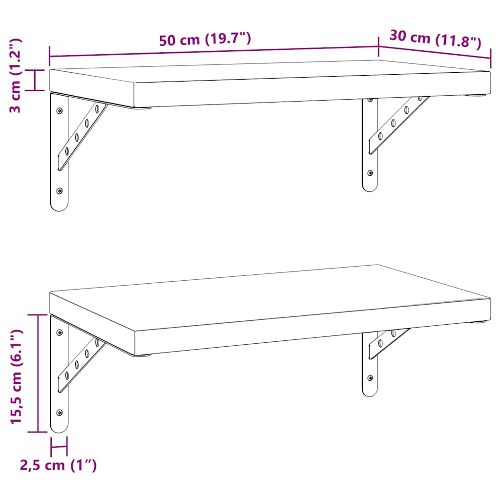 Mensole a Muro 2 pz 50x30 cm Argento in Acciaio Inossidabile 3214509