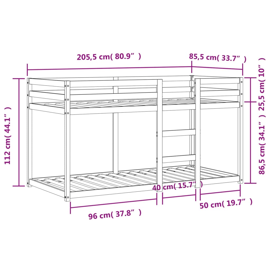 Letto a Castello Marrone Cera 80x200 cm in Legno di Pino 844828