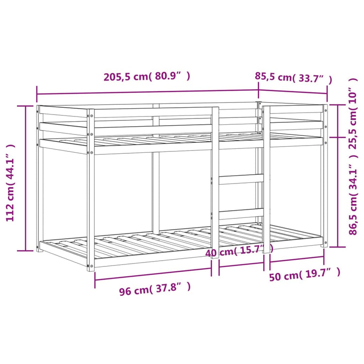 Letto a Castello Marrone Cera 80x200 cm in Legno di Pino 844828