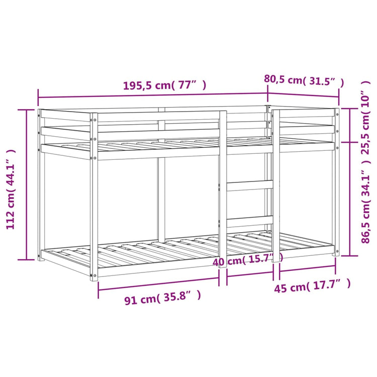 Letto a Castello Marrone Cera 75x190 cm in Legno di Pino 844830