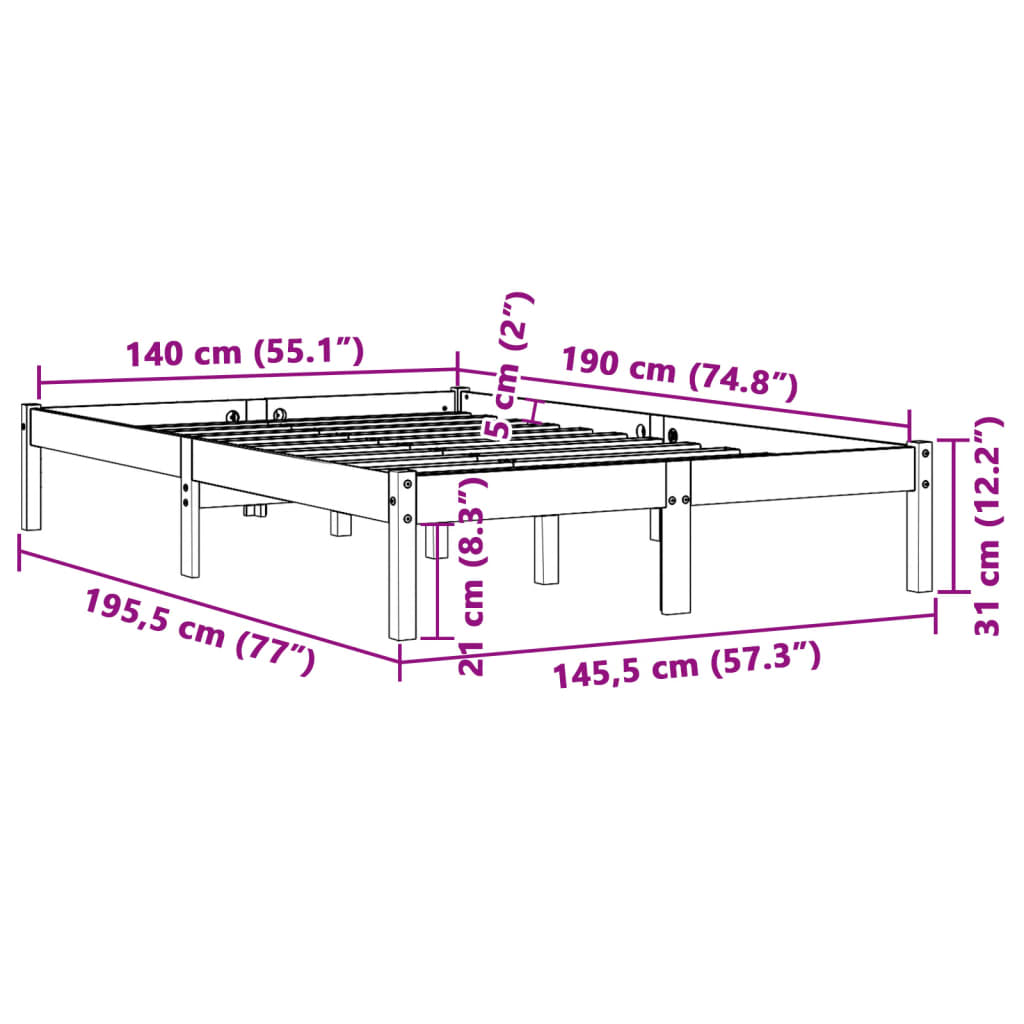 Giroletto Marrone Cera 140x190 cm in Legno Massello di Pino 844845