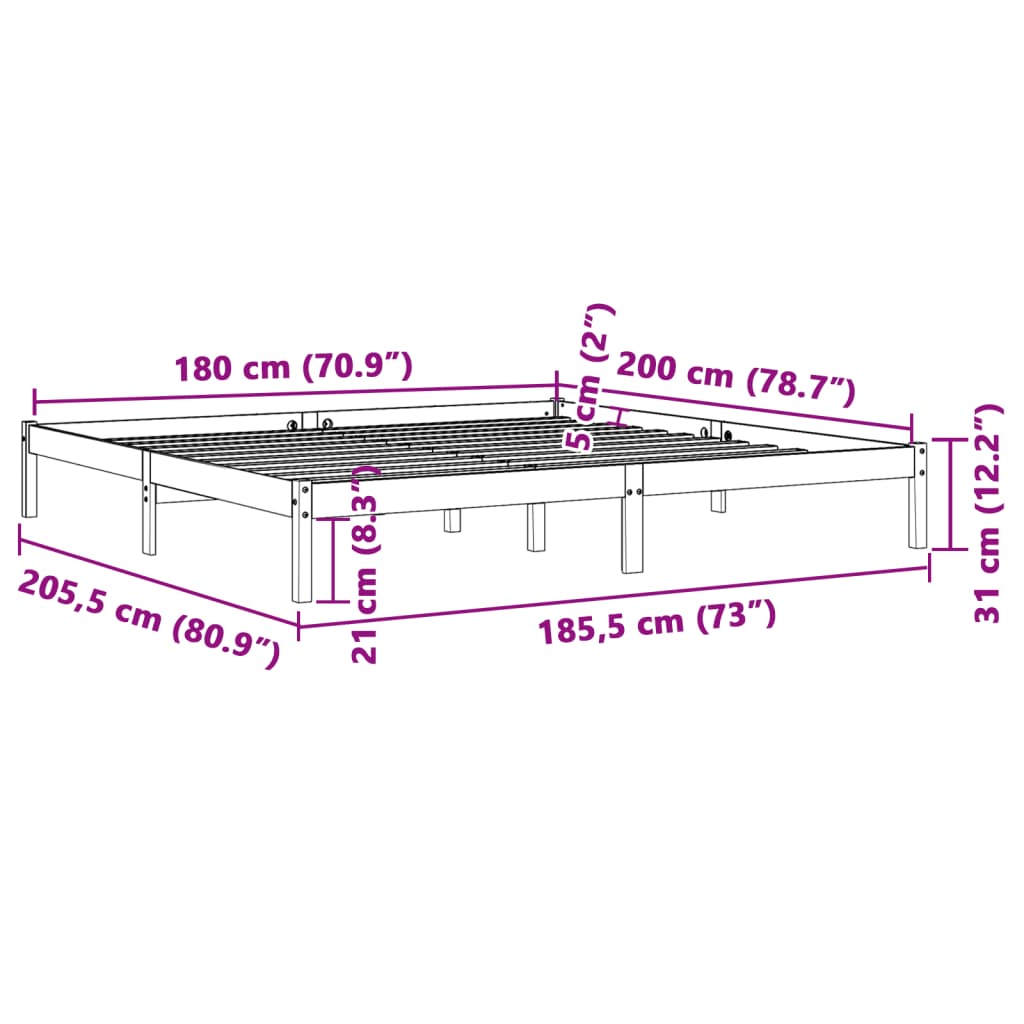 Giroletto Marrone Cera 180x200 cm in Legno Massello di Pino 844866