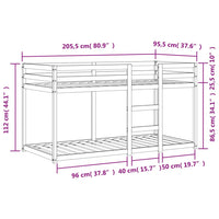 Letto a Castello Marrone Cera 90x200 cm in Legno di Pino 3214874