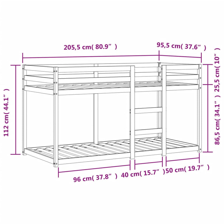 Letto a Castello Marrone Cera 90x200 cm in Legno di Pino 3214874