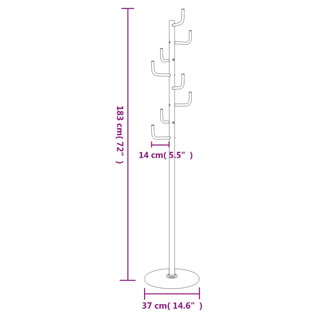 Appendiabiti Nero 183 cm in Ferro Verniciato a Polvere 377105