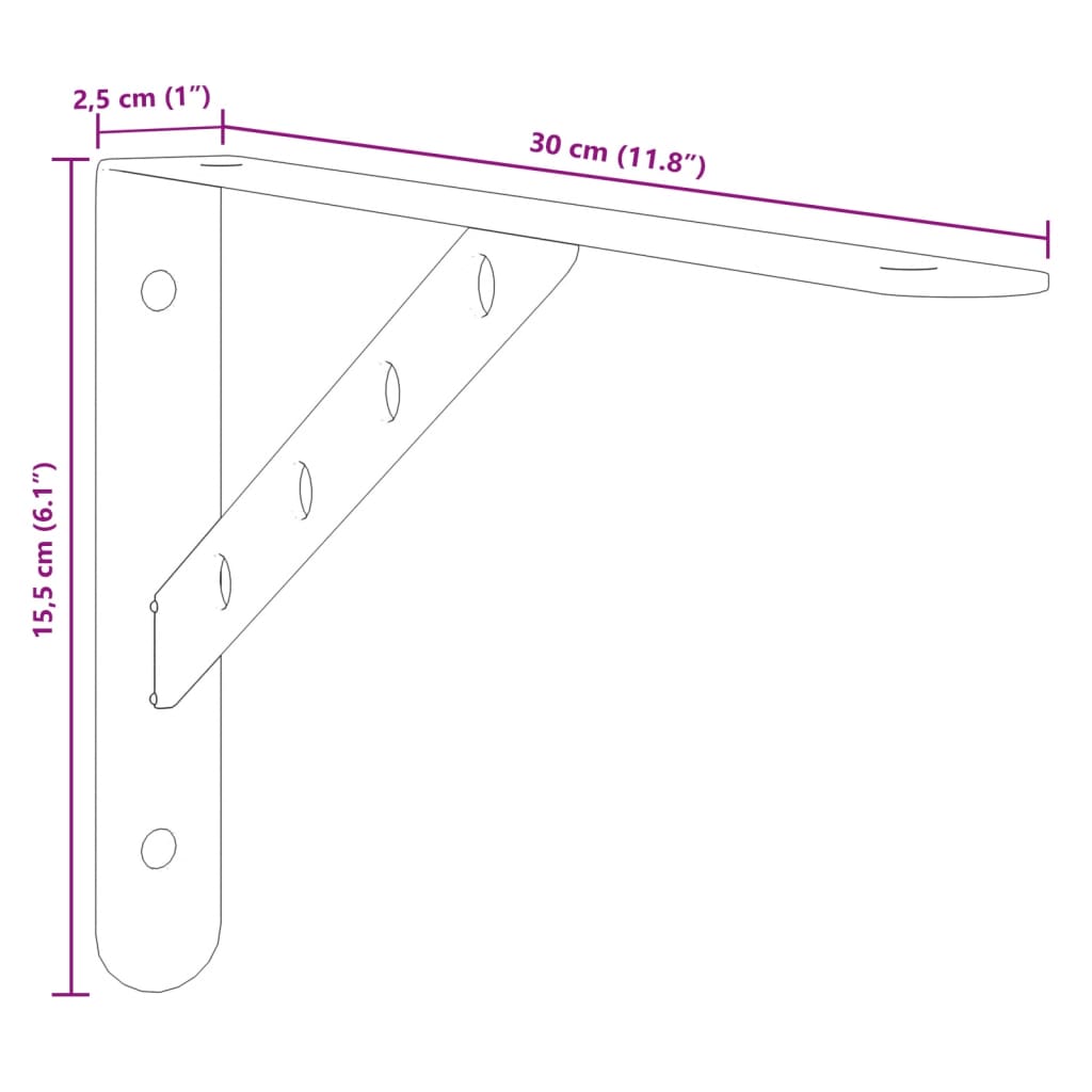 Staffe per Mensola 4 pz 30x2,5x15,5 cm in Acciaio Inox Argento 30299