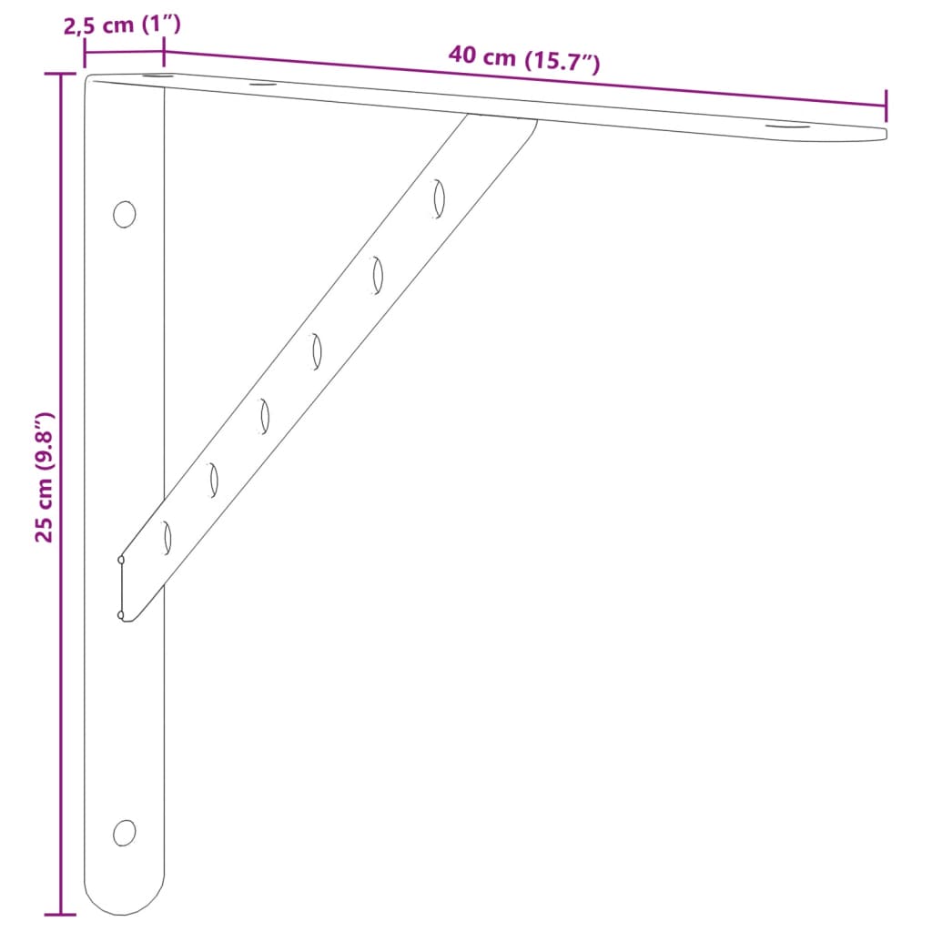 Staffe per Mensola 4 pz 40x2,5x25 cm in Acciaio Inox Argento 30300