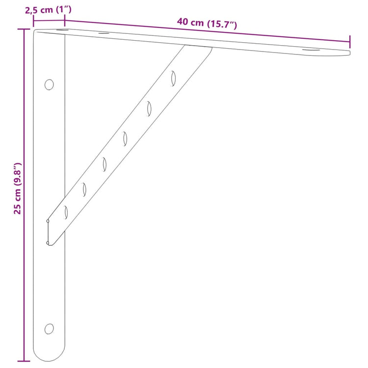 Staffe per Mensola 4 pz 40x2,5x25 cm in Acciaio Inox Argento 30300