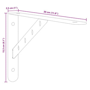 Staffe per Mensola 4 pz 30x2,5x15,5 cm in Acciaio Inox Nero 30304