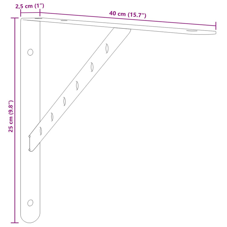 Staffe per Mensola 4 pz 40x2,5x25 cm in Acciaio Inox Nero 30305