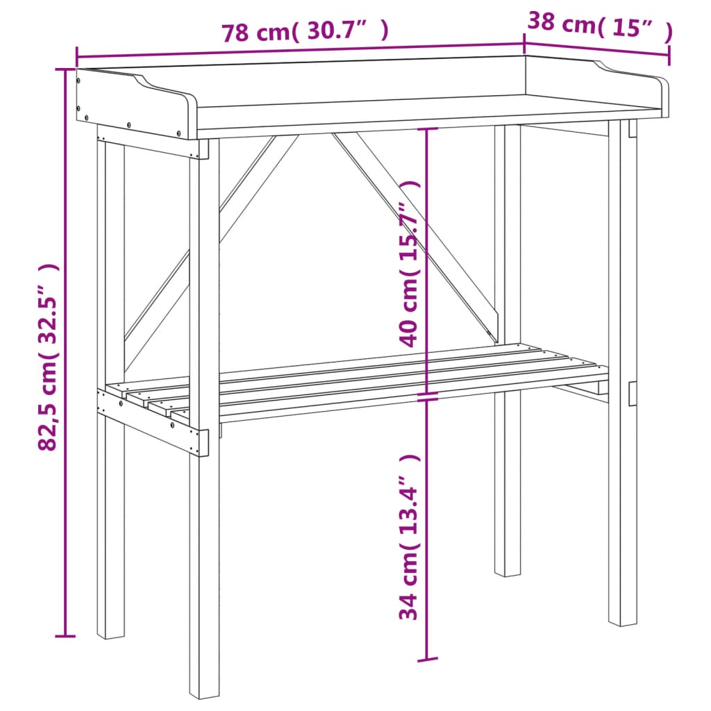 Tavolo Piante con Ripiano 78x38x,82,5cm Legno Massello di Abete 156349