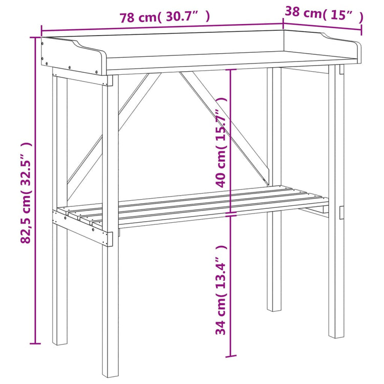 Tavolo Piante con Ripiano 78x38x,82,5cm Legno Massello di Abete 156349