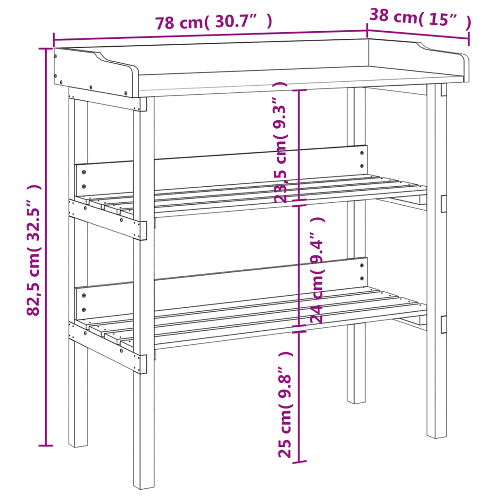 Tavolo Piante con Ripiani 78x38x,82,5cm Legno Massello Abete 156352