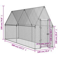 Gabbia per Polli Argento 400x100x190 cm in Acciaio Zincato 172551