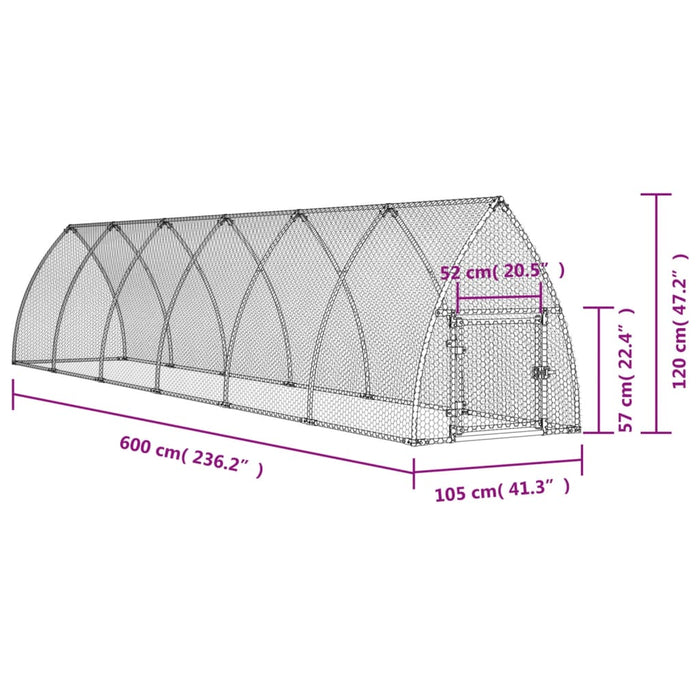 Gabbia per Polli Argento 600x105x120 cm in Acciaio Zincato 172554