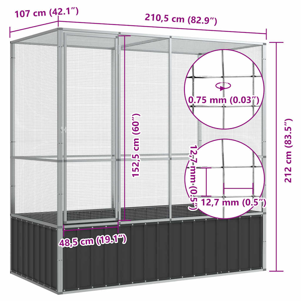 Voliera Argento 210,5x107x212 cm in Acciaio 172582