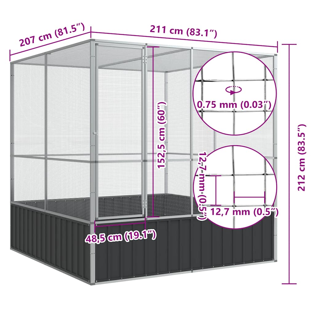 Voliera Argento 211x207x212 cm in Acciaio 172584