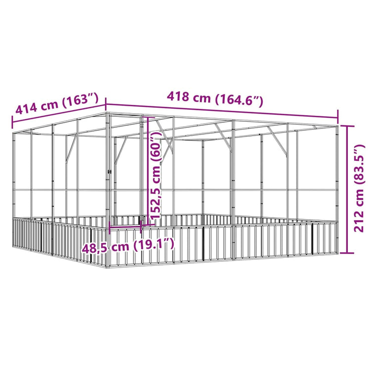 Voliera Argento 418x414x212 cm in Acciaio 172588