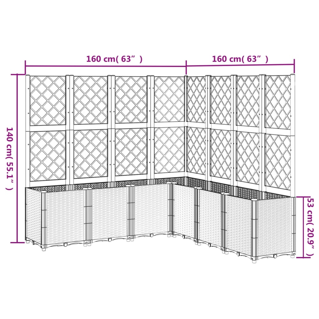 Fioriera da Giardino con Traliccio Grigia 160x160x140 cm in PP 367881