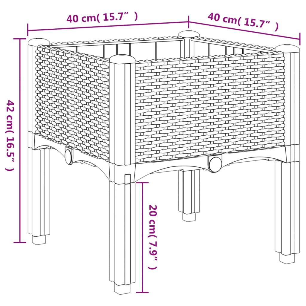 Fioriera da Giardino con Gambe Grigia 40x40x42 cm in PP 367886